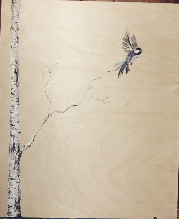 Chickadee and a Birch tree by Stacey Rosen